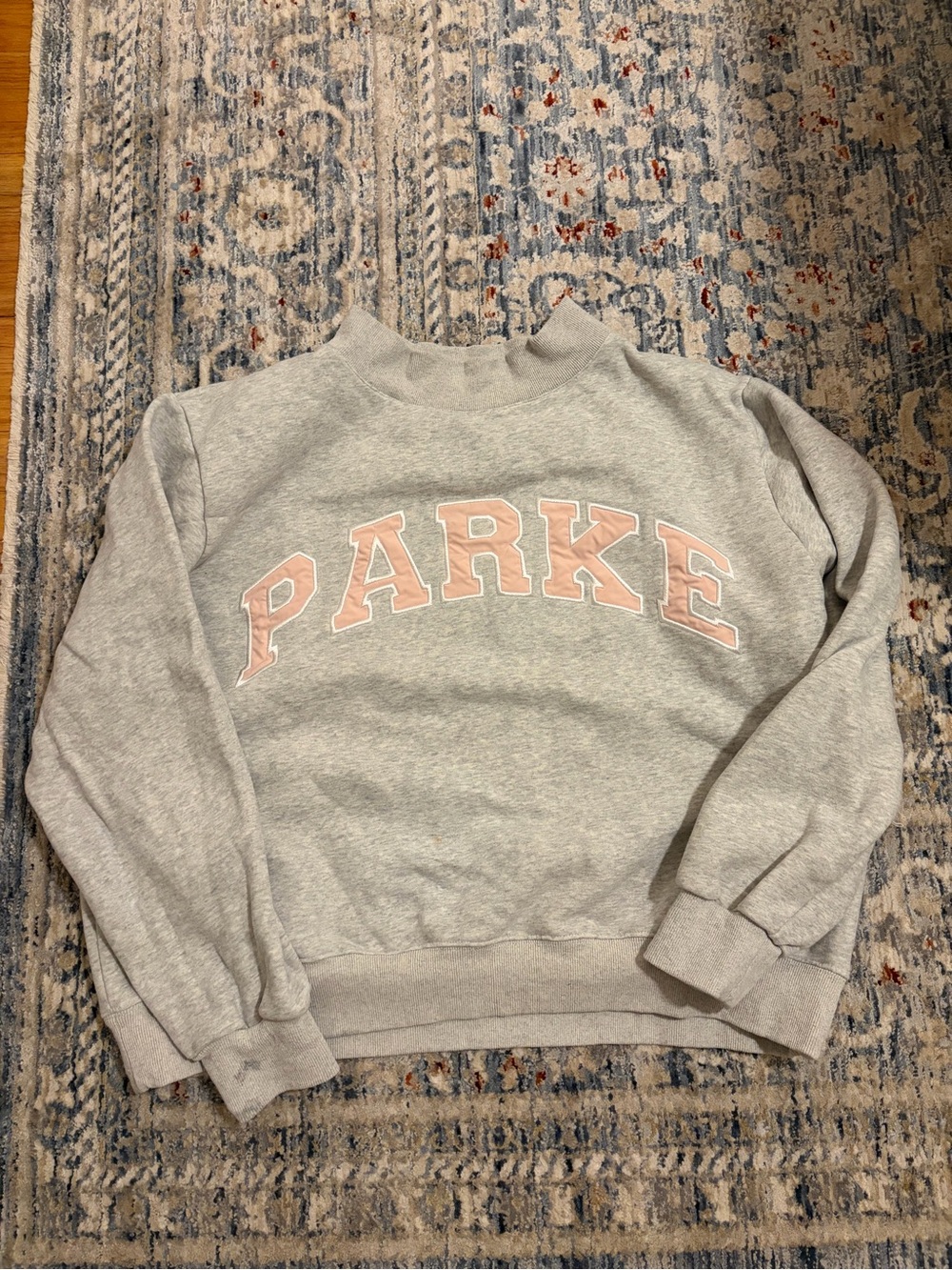 Parke Light Gray Crewneck Sweatshirt with Pale Pink Logo